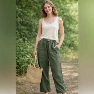 Women's Medium Ann Taylor ‘weekend’ olive Green wide leg Linen Pants